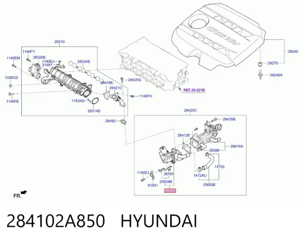 Válvula EGR de recirculação dos gases 284102A850 Hyundai/Kia
