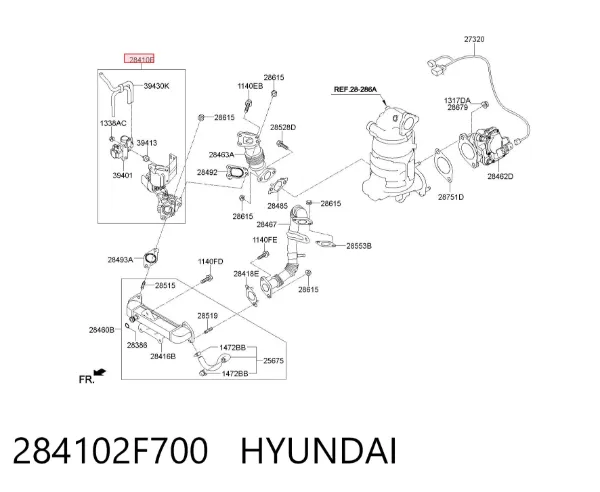 Válvula EGR de recirculação dos gases 284102F700 Hyundai/Kia