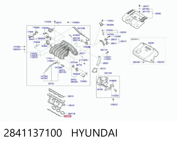 Vedante inferior de tubo coletor de admissão 2841137100 Hyundai/Kia
