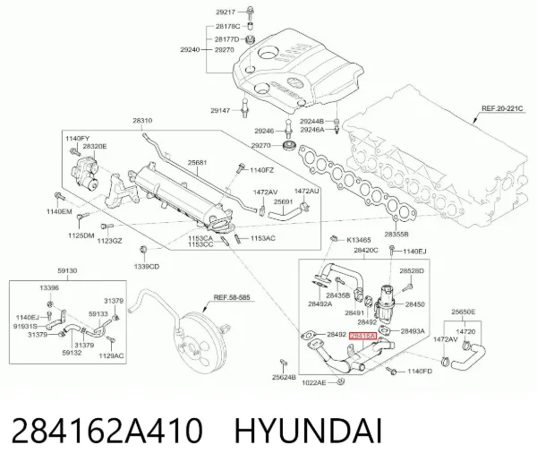 Radiador do sistema EGR de recirculação dos gases de escape 284162A410 Hyundai/Kia