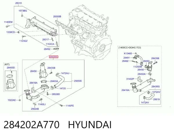 Válvula EGR de recirculação dos gases 284202A770 Hyundai/Kia