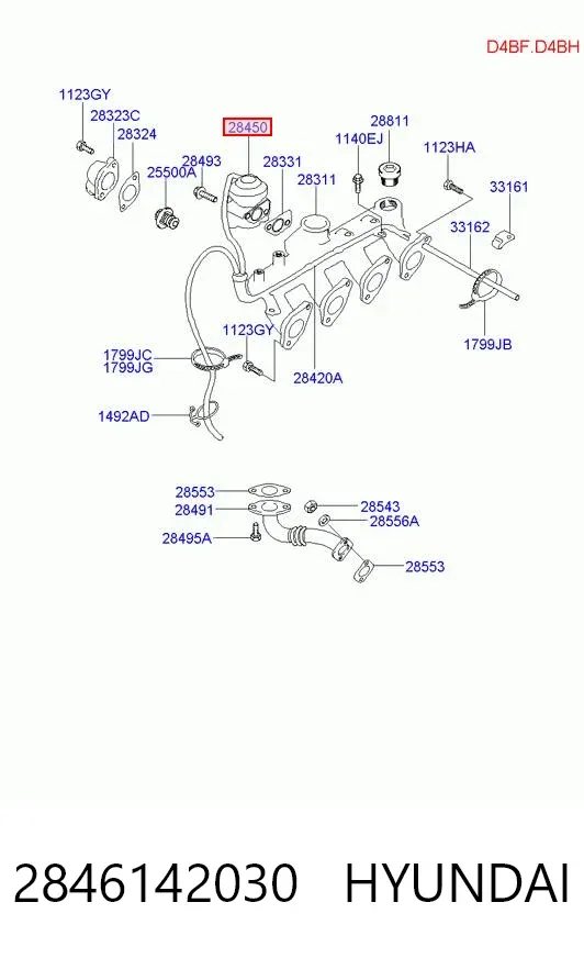Válvula EGR de recirculação dos gases 2846142030 Hyundai/Kia