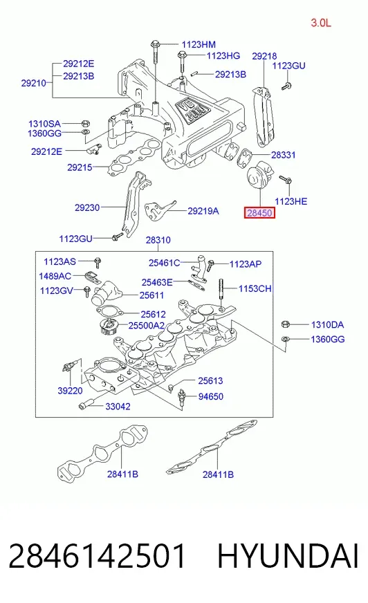 Válvula EGR de recirculação dos gases 2846142501 Hyundai/Kia