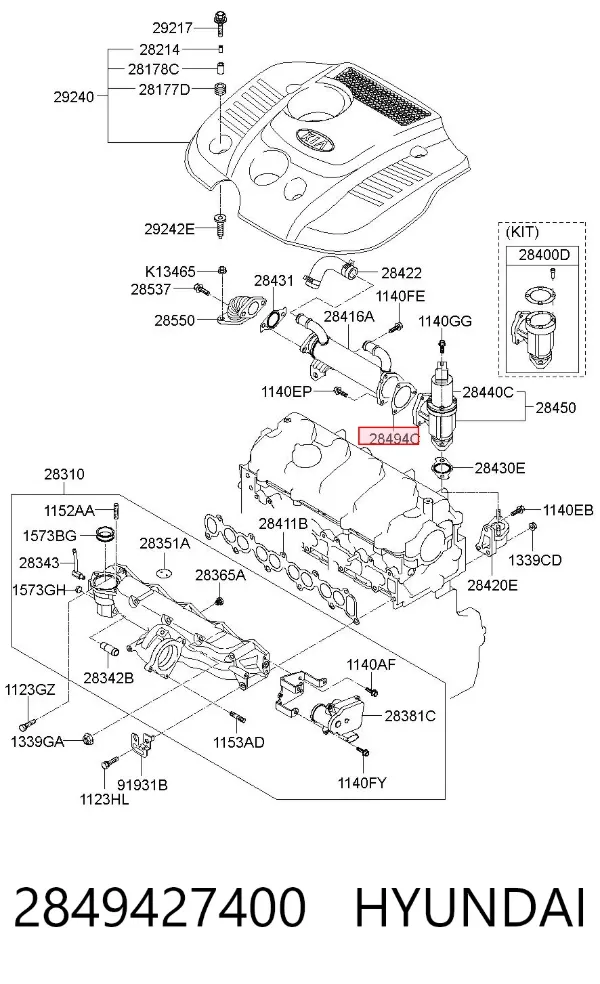 Vedante de válvula EGR de recirculação 2849427400 Hyundai/Kia