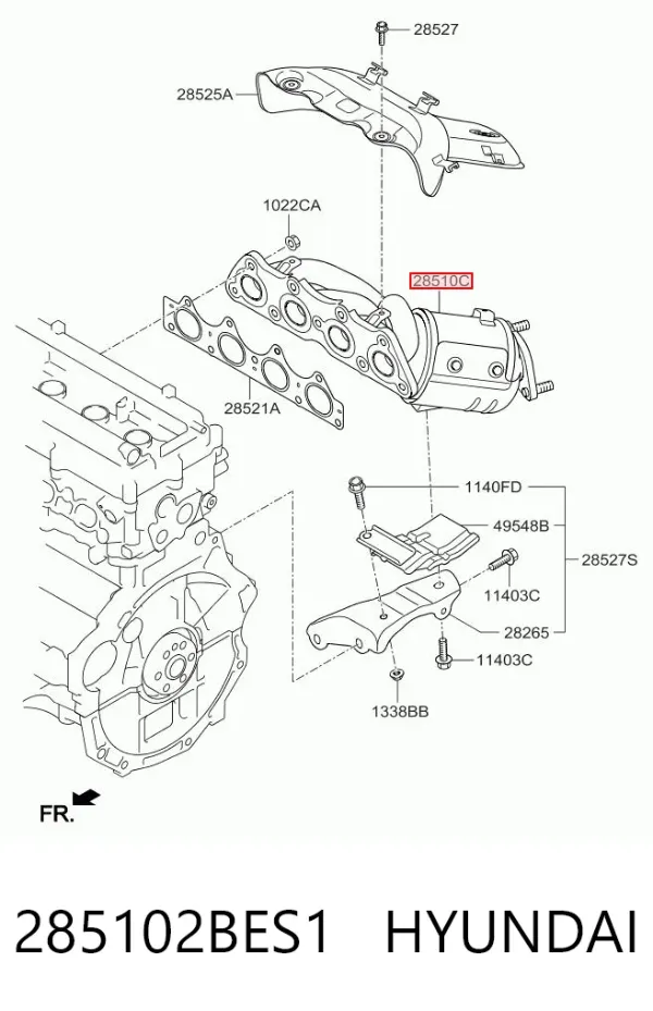 Tubo coletor de escape 285102BES1 Hyundai/Kia