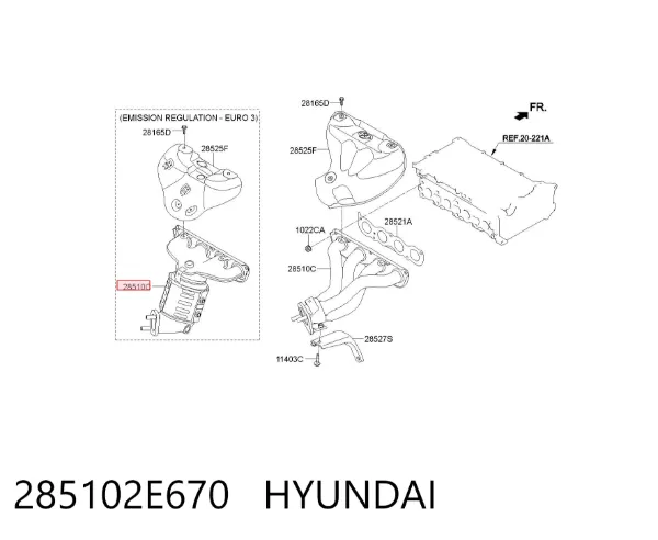 Tubo coletor de escape 285102E670 Hyundai/Kia
