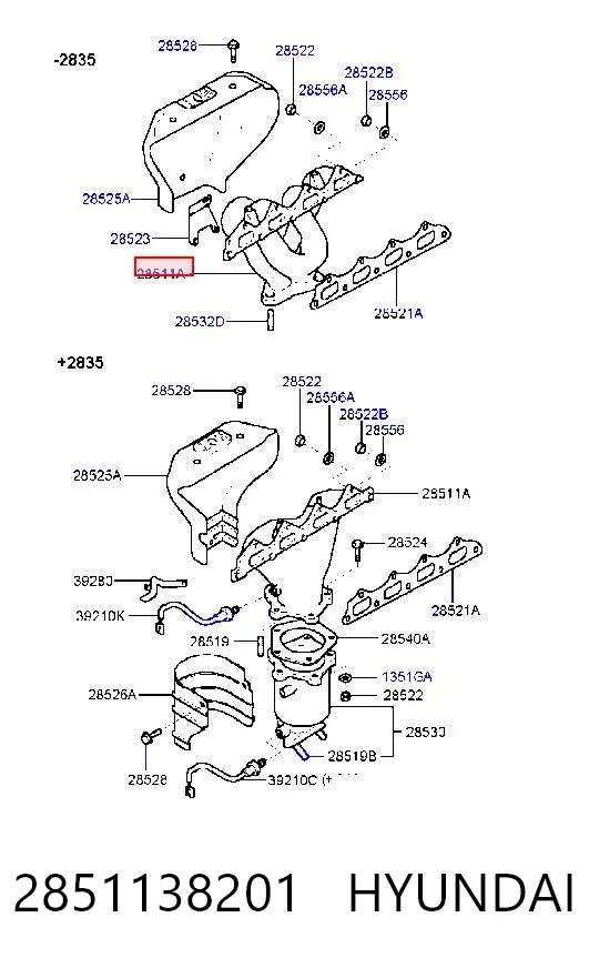 Tubo coletor de escape 2851138201 Hyundai/Kia