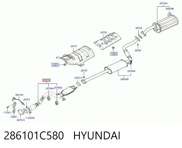 Silenciador, parte dianteira 286101C580 Hyundai/Kia