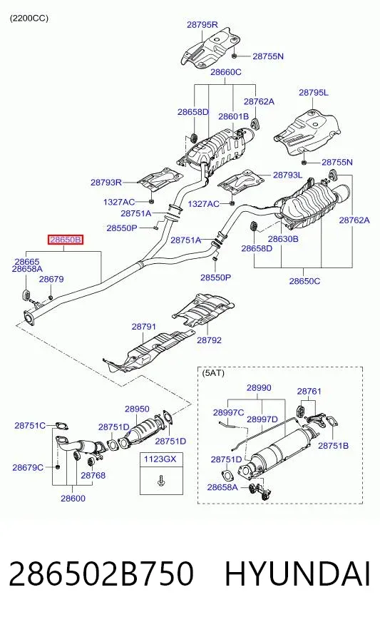 Silenciador, parte central 286502B750 Hyundai/Kia