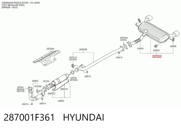 Silenciador, parte traseira 287001F361 Hyundai/Kia