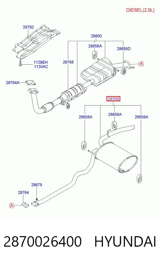 Silenciador, parte traseira 2870026400 Hyundai/Kia