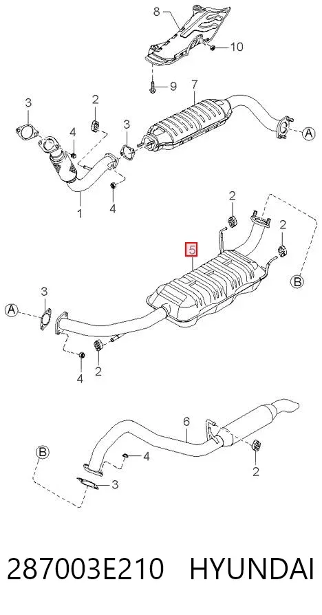 Silenciador, parte central 287003E210 Hyundai/Kia