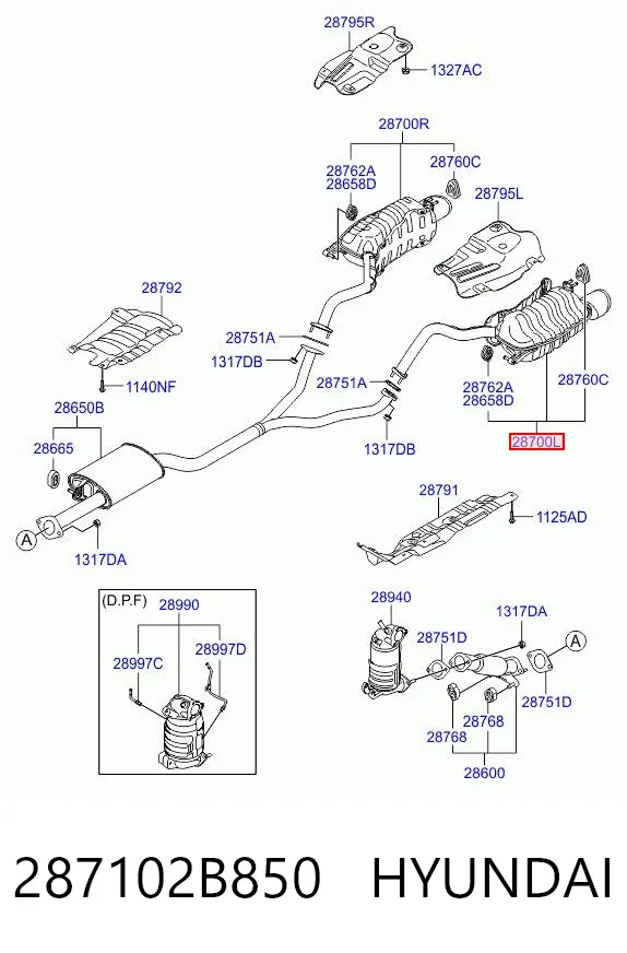 Silenciador, parte traseira 287102B850 Hyundai/Kia