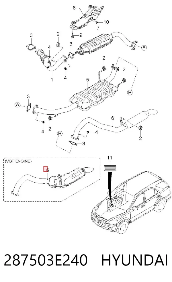 Silenciador, parte traseira 287503E240 Hyundai/Kia