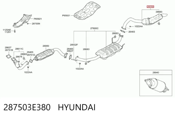 Silenciador, parte traseira 287503E380 Hyundai/Kia