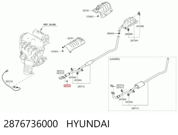 Porca de tubo coletor de escape 2876736000 Hyundai/Kia