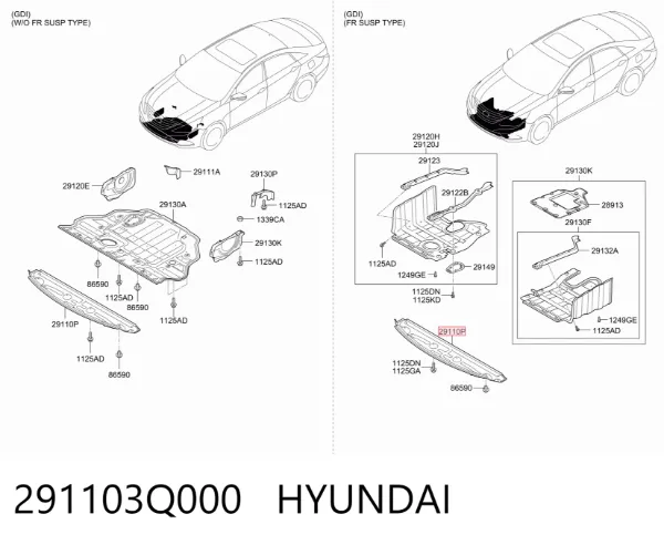 Proteção de motor, de panela (da seção de motor) Hyundai Sonata VI