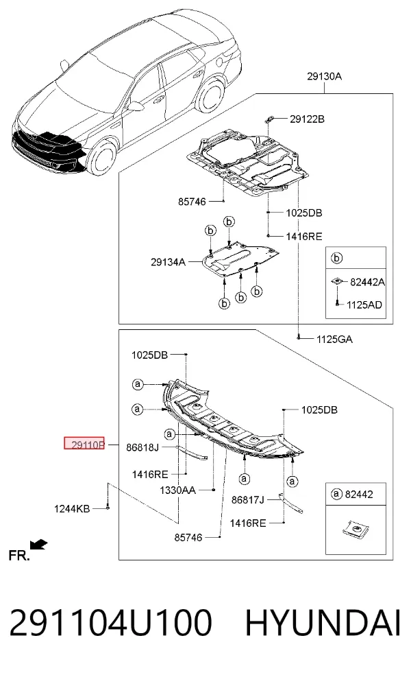 Proteção de motor dianteira 291104U100 Hyundai/Kia