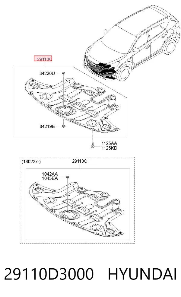 Proteção de motor, de panela (da seção de motor) Hyundai Tucson III