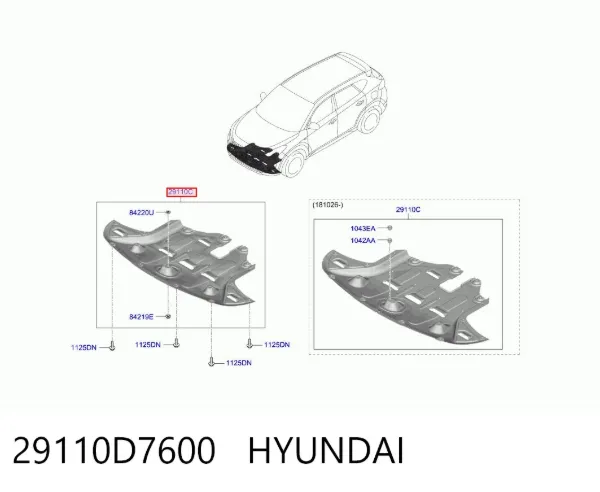 Proteção de motor, de panela (da seção de motor) 29110D7600 Hyundai/Kia