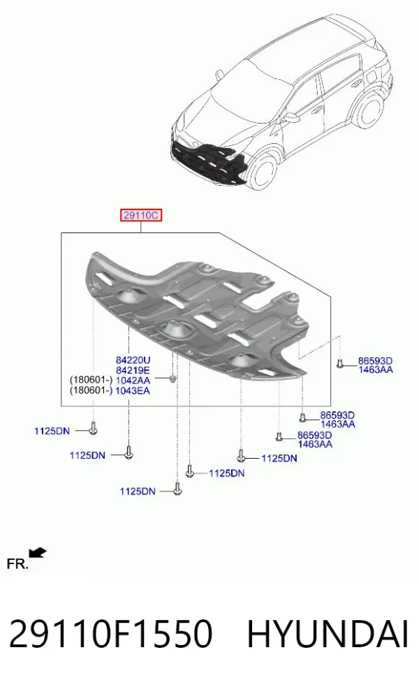 Proteção de motor, de panela (da seção de motor) 29110F1550 Hyundai/Kia