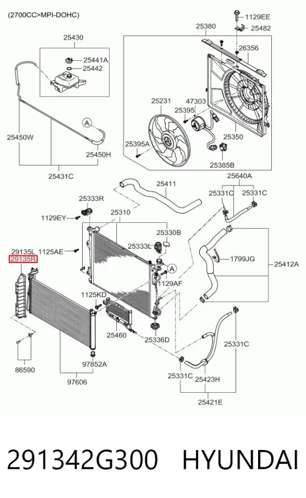 Conduto de ar (defletor) direito do radiador 291342G300 Hyundai/Kia