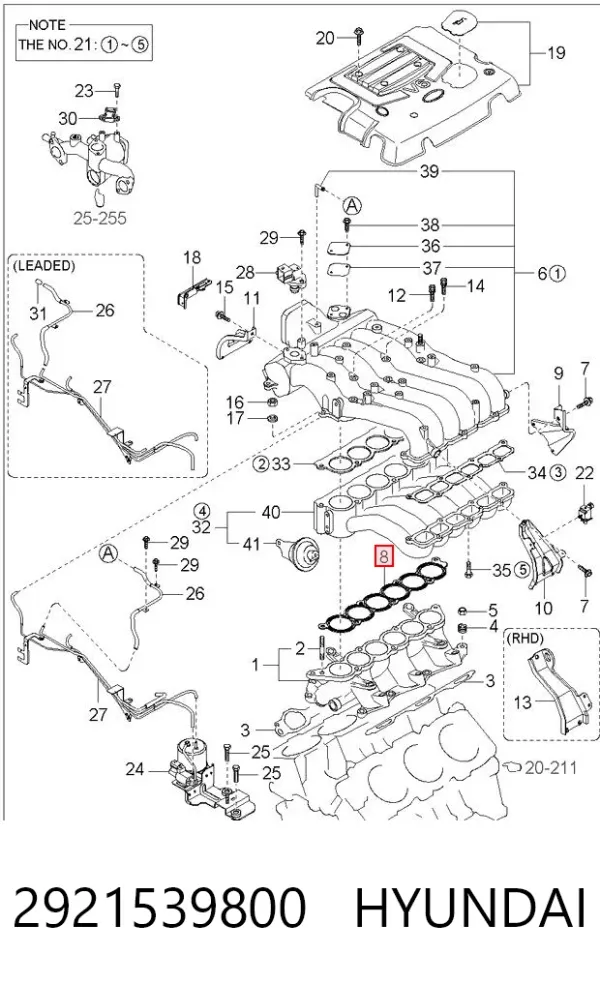 Vedante de tubo coletor de admissão 2921539800 Hyundai/Kia