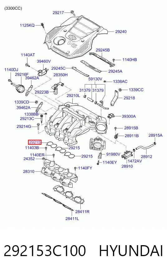 Vedante de tubo coletor de admissão 292153C100 Hyundai/Kia