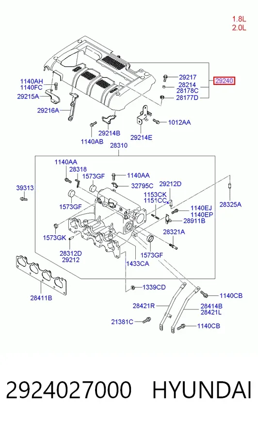 Tampa de motor decorativa 2924027000 Hyundai/Kia