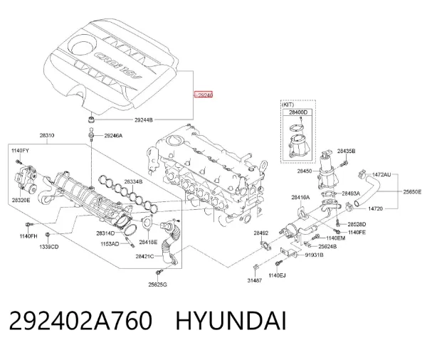 Tampa de motor decorativa 292402A760 Hyundai/Kia