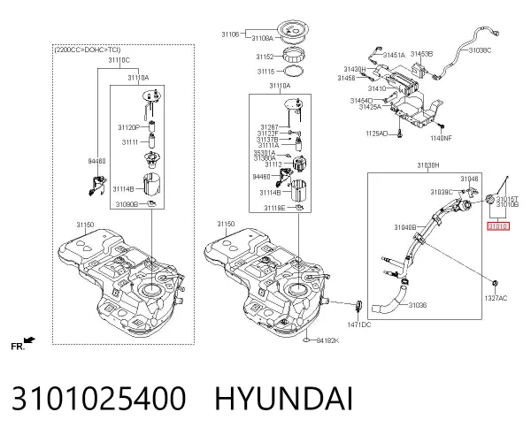 Tampa (tampão) do tanque de combustível 3101025400 Hyundai/Kia