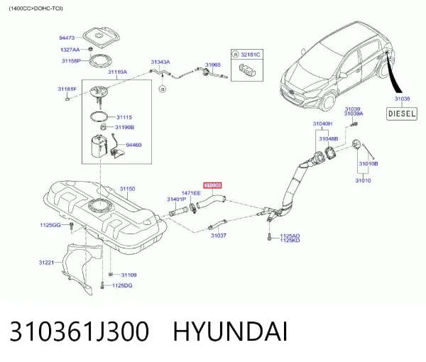 Gargalo de enchimento do tanque de combustível 310361J300 Hyundai/Kia