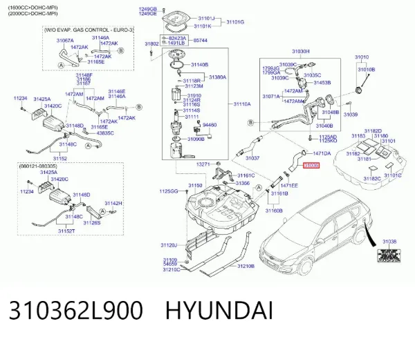 Gargalo de enchimento do tanque de combustível 310362L900 Hyundai/Kia