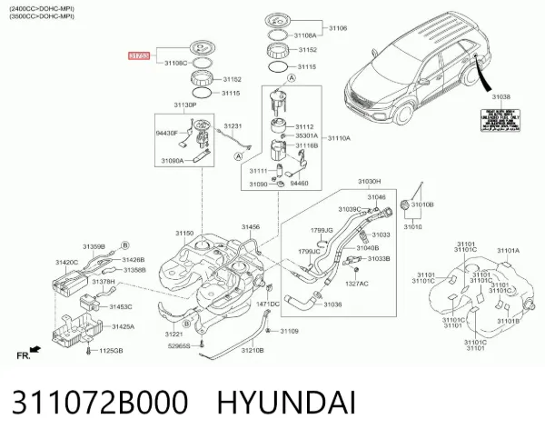 Tampa (tampão) do tanque de combustível 311072B000 Hyundai/Kia