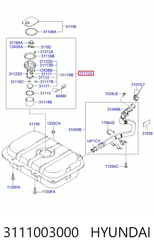 Módulo de bomba de combustível com sensor do nível de combustível 3111003000 Hyundai/Kia