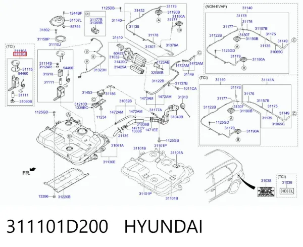 Módulo de bomba de combustível com sensor do nível de combustível 311101D200 Hyundai/Kia