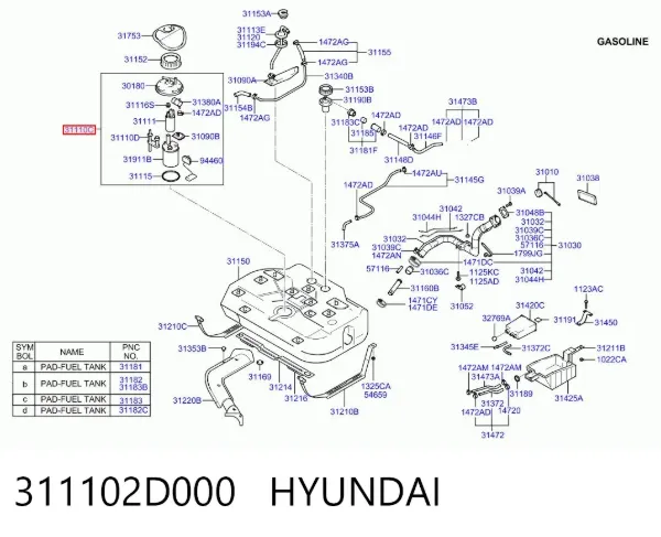 Módulo de bomba de combustível com sensor do nível de combustível 311102D000 Hyundai/Kia