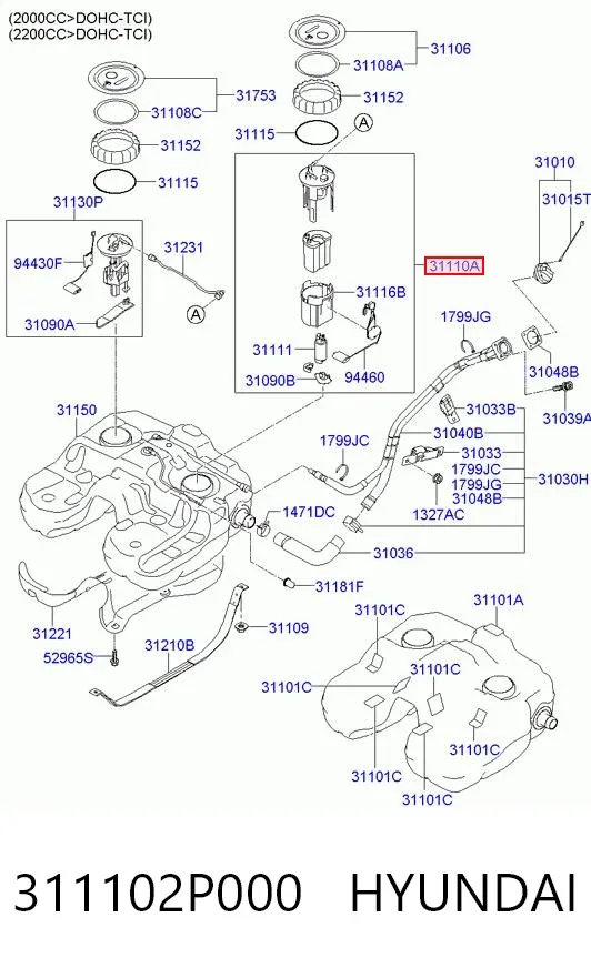 Módulo de bomba de combustível com sensor do nível de combustível 311102P000 Hyundai/Kia