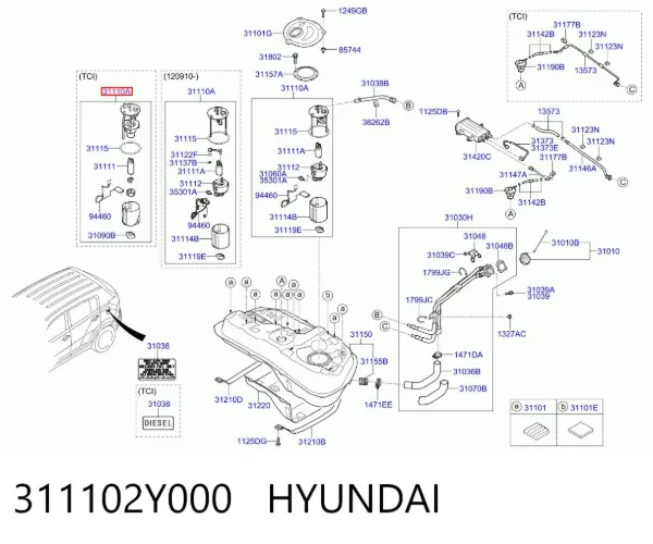 Módulo de bomba de combustível com sensor do nível de combustível 311102Y000 Hyundai/Kia