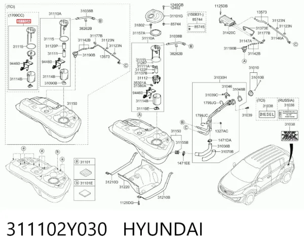 Módulo de bomba de combustível com sensor do nível de combustível 311102Y030 Hyundai/Kia