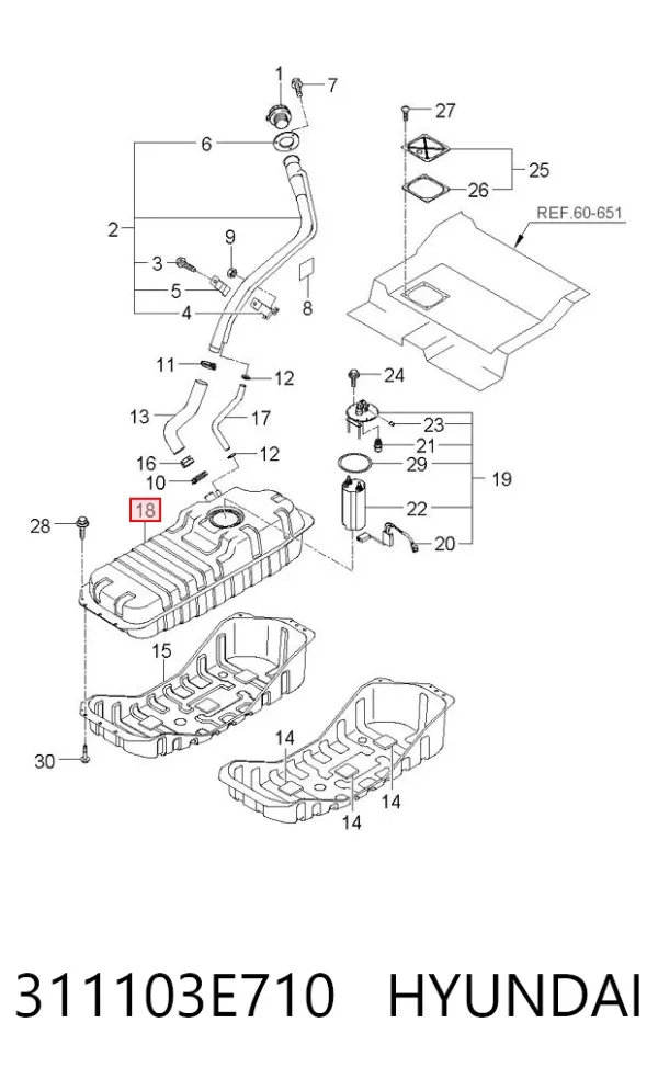 Tanque de combustível 311103E710 Hyundai/Kia