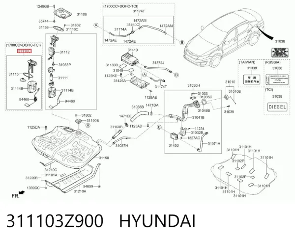 Sensor do nível de combustível no tanque 311103Z900 Hyundai/Kia