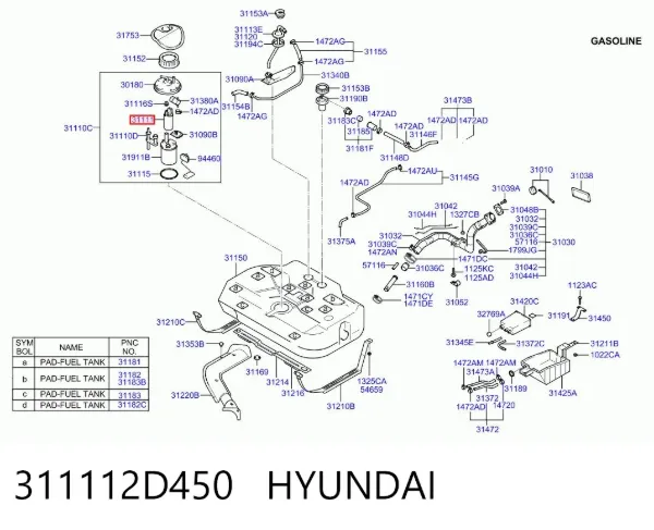 Bomba de combustível elétrica submersível 311112D450 Hyundai/Kia