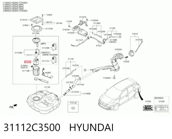 Filtro de combustível 31112C3500 Hyundai/Kia