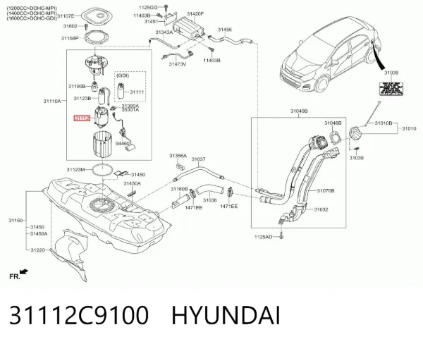 Filtro de combustível 31112C9100 Hyundai/Kia