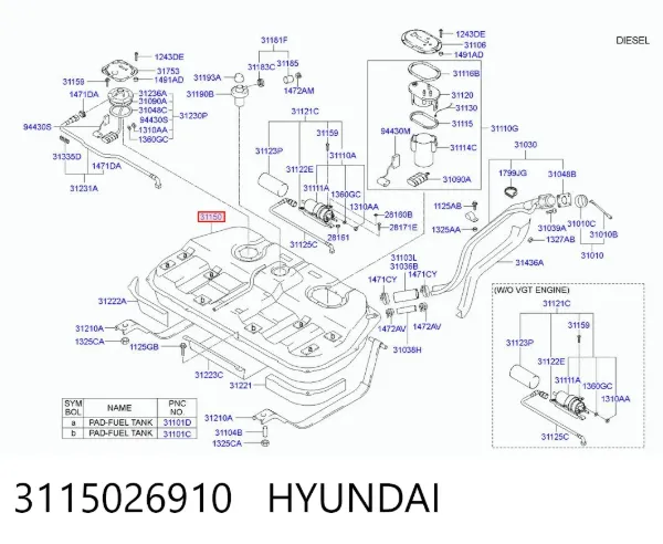 Tanque de combustível 3115026910 Hyundai/Kia