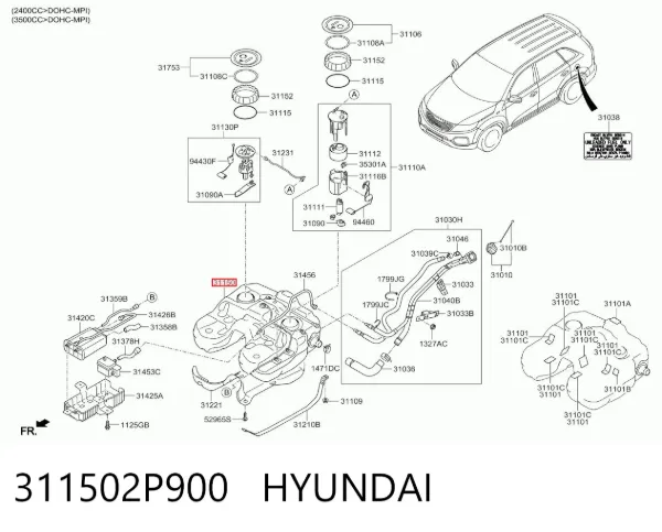 Tanque de combustível 311502P900 Hyundai/Kia