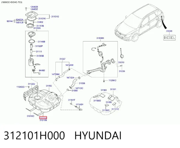 Consola de tanque de combustível 312101H000 Hyundai/Kia