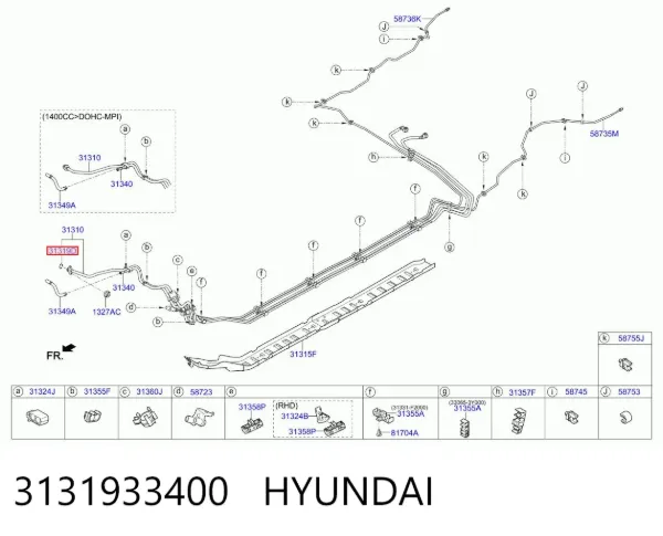 Vedante anular de tubo de combustível 3131933400 Hyundai/Kia