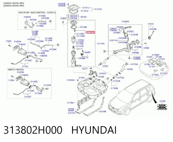 Regulador de pressão de combustível na régua de injectores Hyundai I10 PA